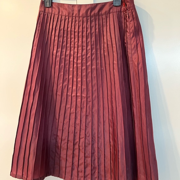 Anthropologie Odille Pleated Burgundy Wine A Line Skirt Women’s | 4 - Picture 5 of 8
